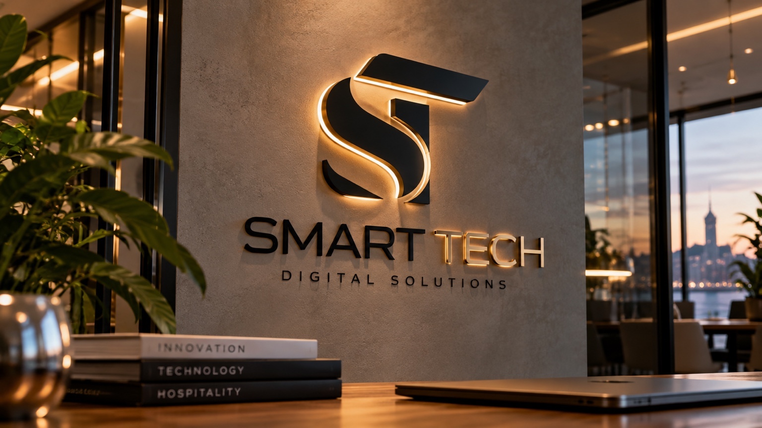 Vorhandenes SMART TECH Markenmotiv mit beleuchtetem ST-Zeichen